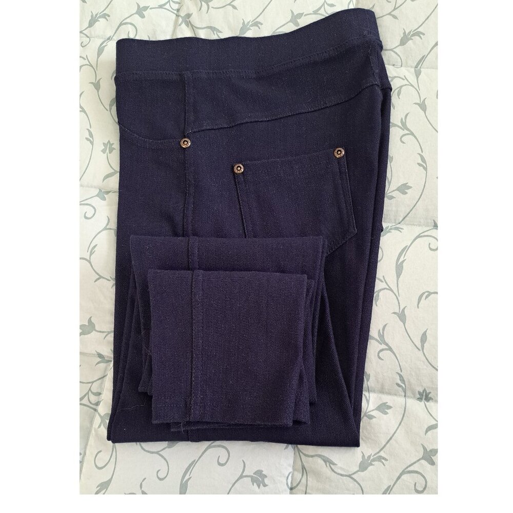 NAVY BLUE LEGGINGS, JEANS LOOK, FRONT AND BACK POCKETS, COTTON/POLYESTER/SPANDEX
